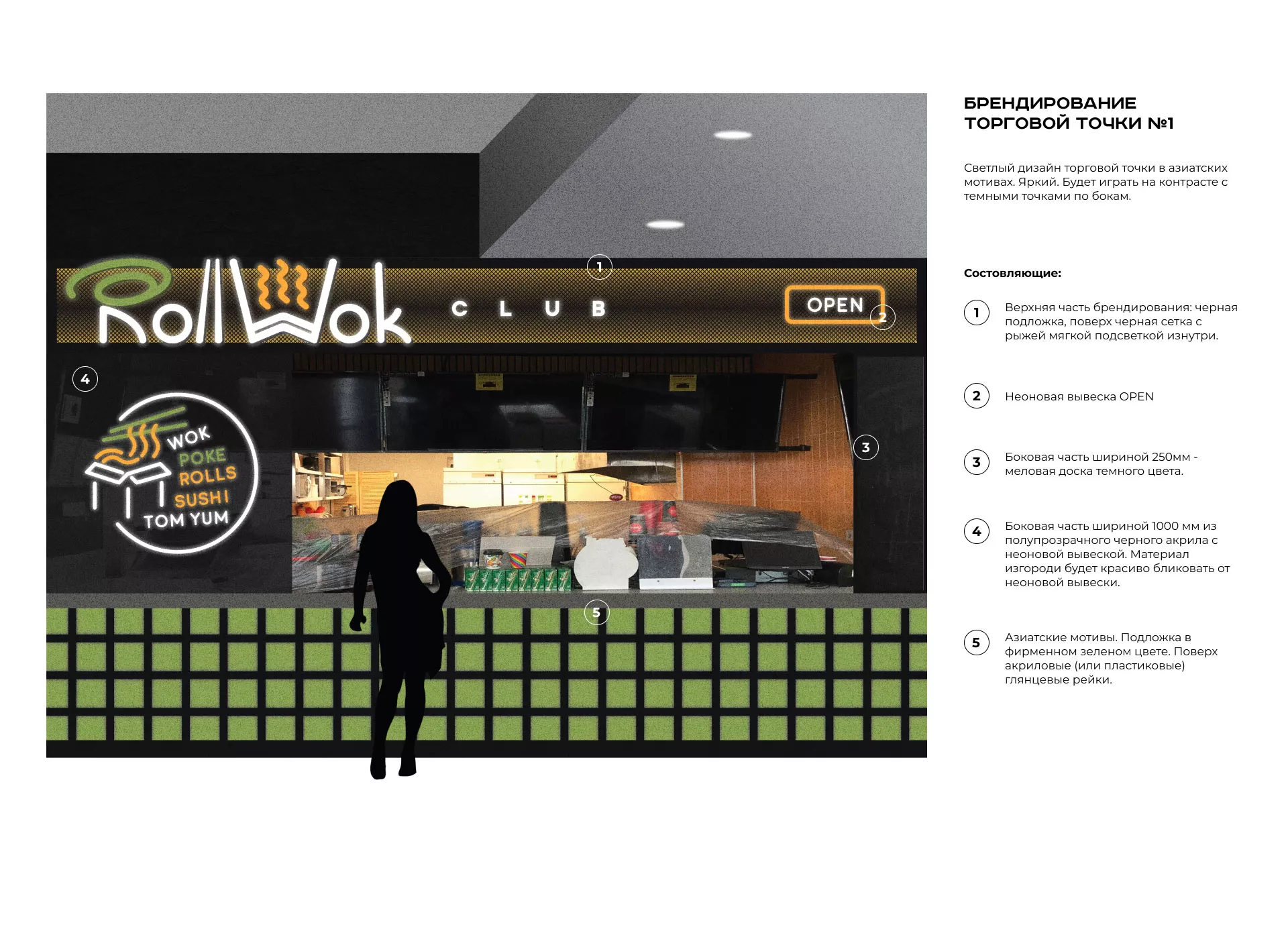 Брендирование торговых точек суши-бара «Roll Wok Club» в Темникове